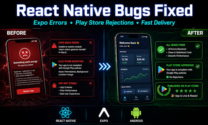 fix react native bugs expo eas errors, play store rejections