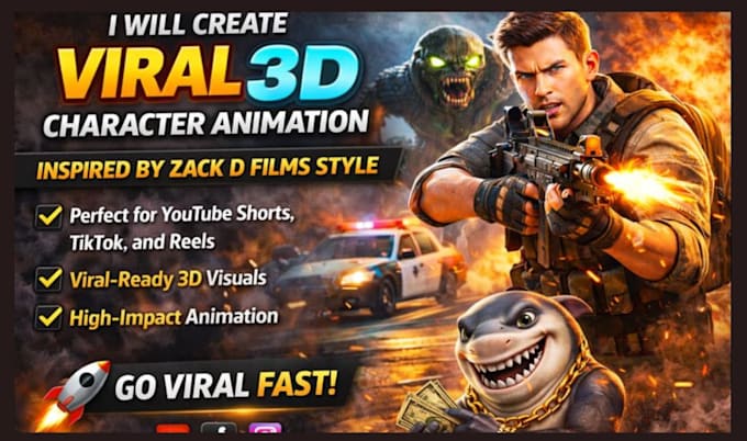 Produce eye catching zack d style 3d animations for viral short videos ...
