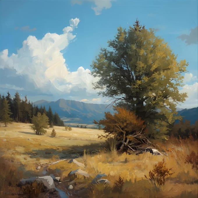 paint landscape in real oil painting on canvas