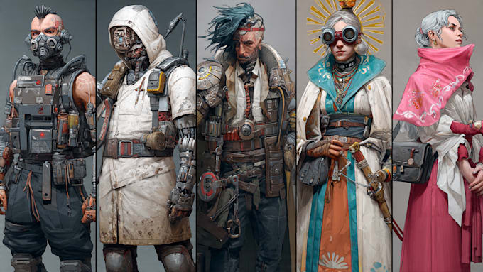 draw cyberpunk and fantasy character splash art