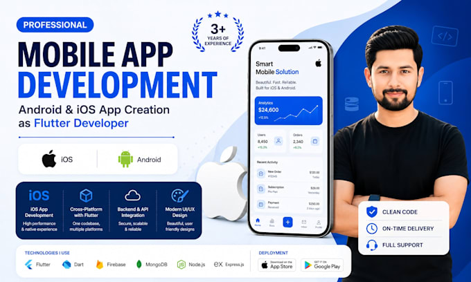 do mobile app development ios and android app creation as flutter developer