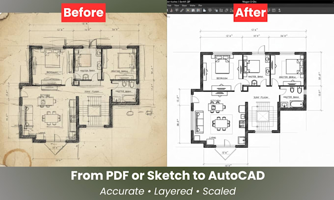 Turn your pdf or sketch floor plan into autocad drawings by ...