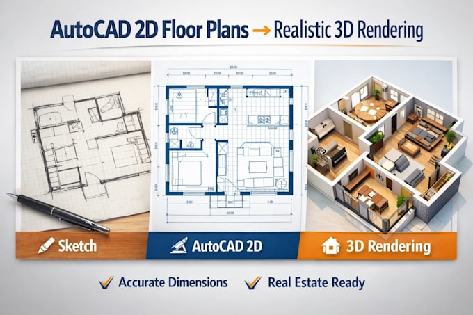 Create autocad 2d floor plans, realistic 3d architectural renderings ...
