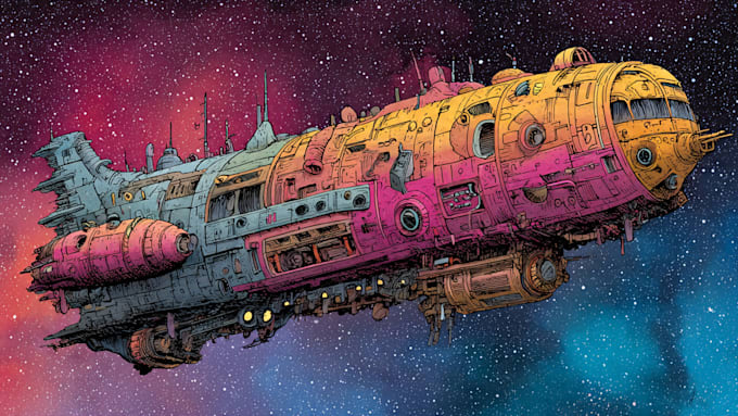 draw sci fi spaceship concept art or vehicle design