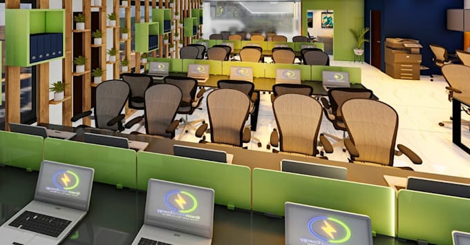 create 2d to 3d modern working office space,render commercial space,layout desig