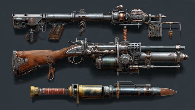 high quality weapon concept art for gaming and more