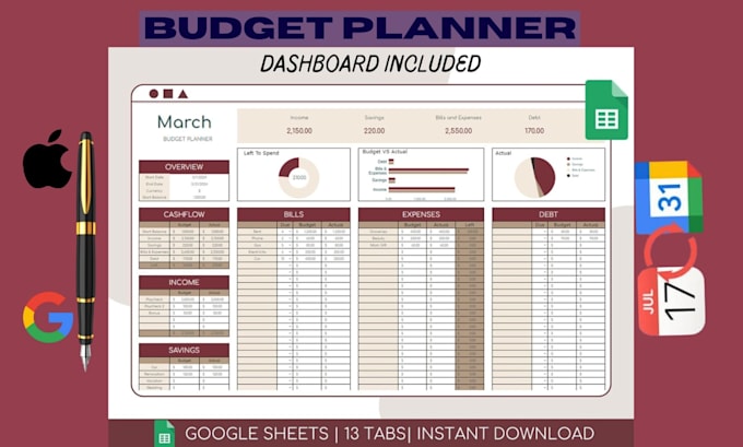 Create custom automation excel google spreadsheet budget planner ...