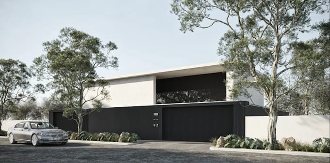 construct minimalist living concept, exterior layout render, 3d landscape design