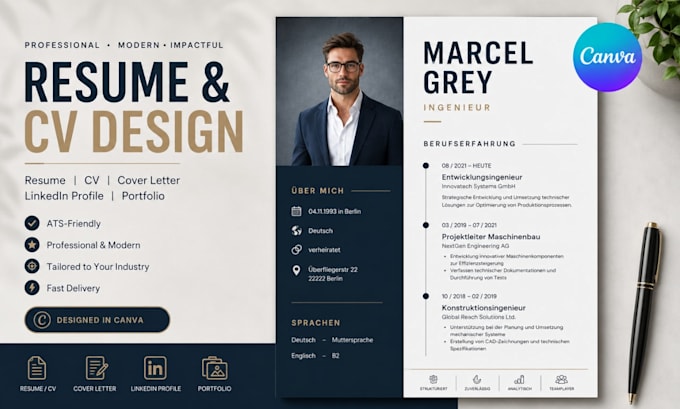design canva resume CV portfolio linkedin cover letter profile layout typography