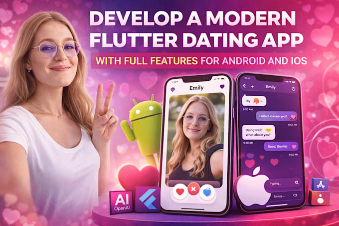 develop a modern flutter dating app with full features for android and ios