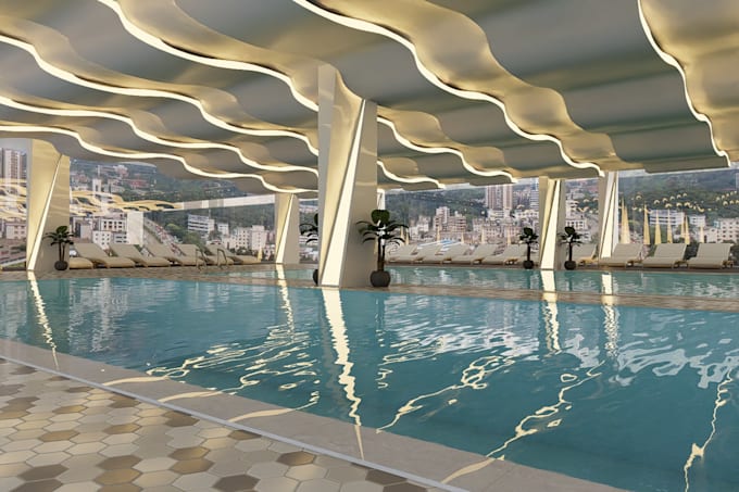 create luxury swimming pool 3d design and realistic rendering