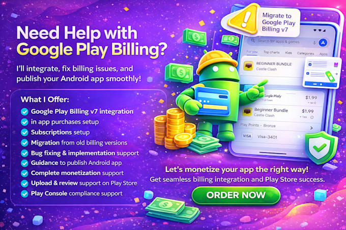 integrate google play billing v7 in app purchases and publish android app