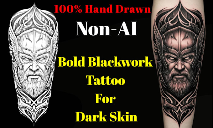design a bold blackwork tattoo for dark skin