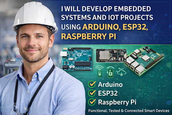 develop embedded systems, iot projects using arduino esp32 raspberry pi