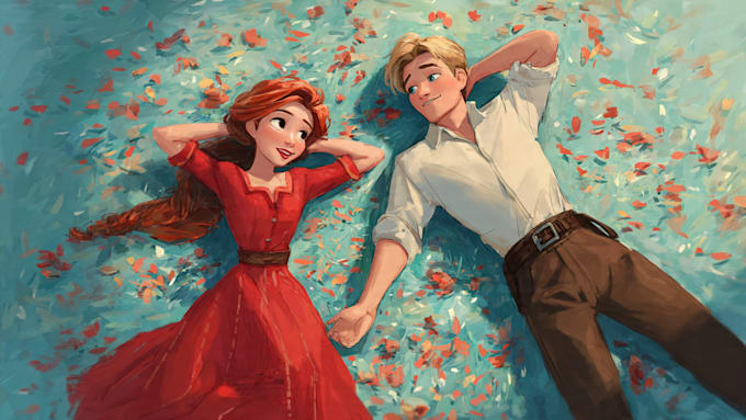 draw cartoon disney couple portrait