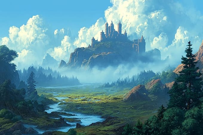 create detailed fantasy landscape artwork