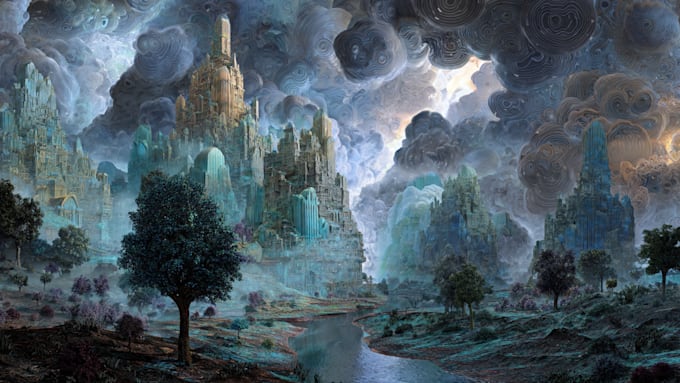 illustrate a surreal landscape or city drawing