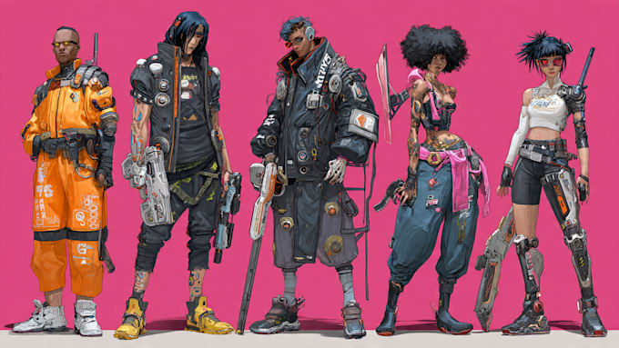 design stunning sci fi, cyberpunk, game characters