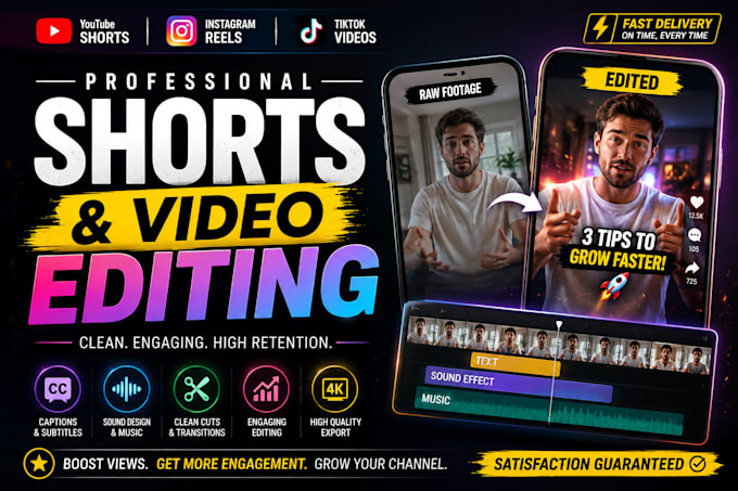 edit high engaging youtube shorts, insta reels and ads