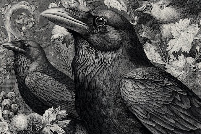 create dark art gothic illustrations in engraving style