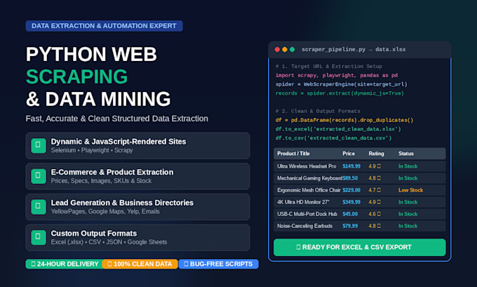 do python web scraping, data extraction, and web crawling