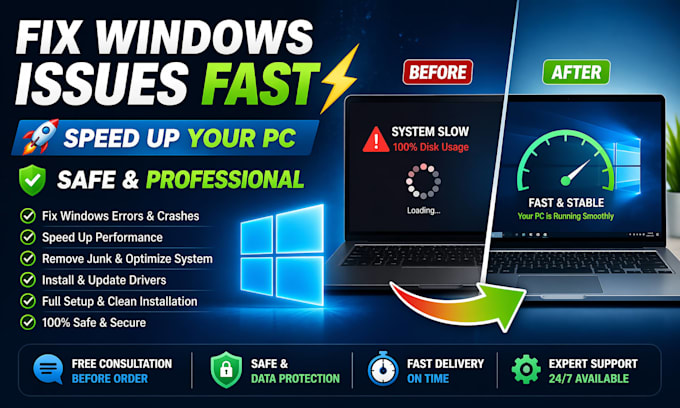 fix windows errors, speed up slow PC and install software