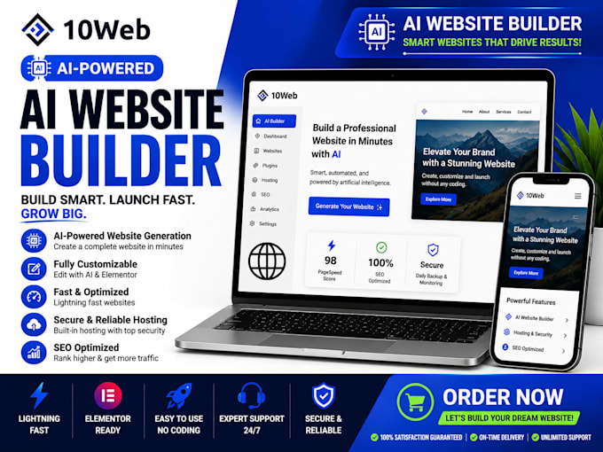 build a fast ai wordpress website using 10web, design and optimize or redesign