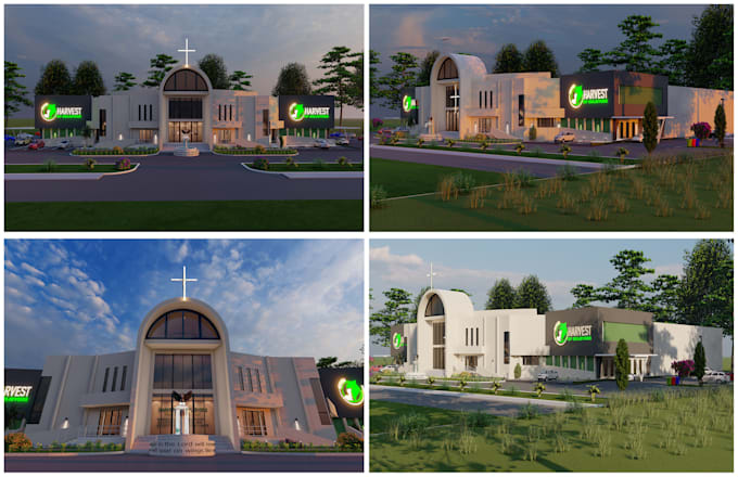 church exterior design architectural rendering 3d visualization