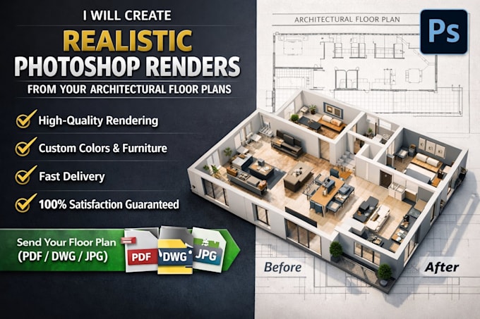 create realistic photoshop renders from your architectural floor plans