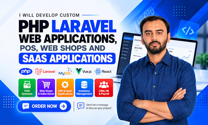 develop custom PHP laravel web applications, pos, web shops and saas application