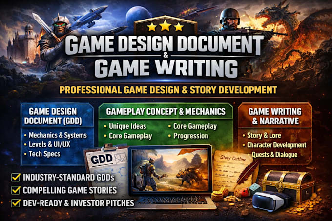 Write a detailed game design document gameplay concept game writing ...