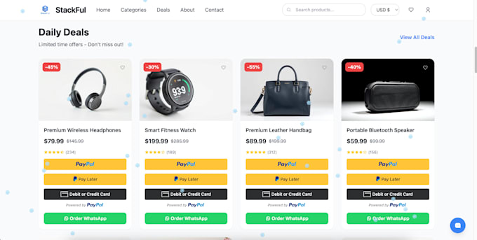one page order website with online payment and whatsapp
