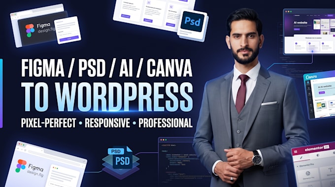 convert figma, PSD, xd, canva to wordpress website