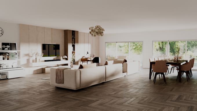 design realistic 3d interior renders for living spaces