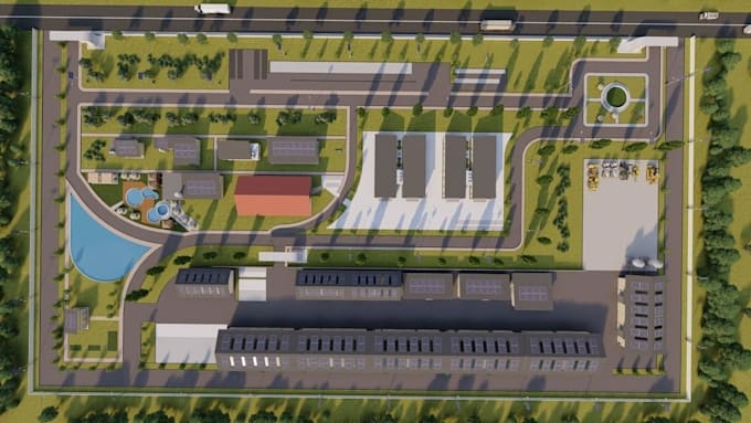 do master site plan for industrial factory, structural drawing, landscape design