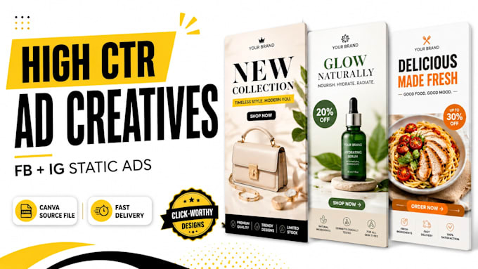 design high converting facebook and instagram static ad creatives on canva