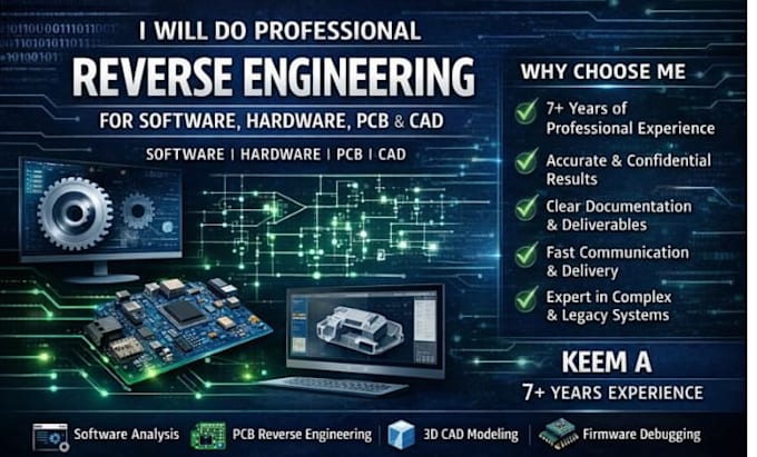 do reverse engineering for software, hardware, pcb and cad