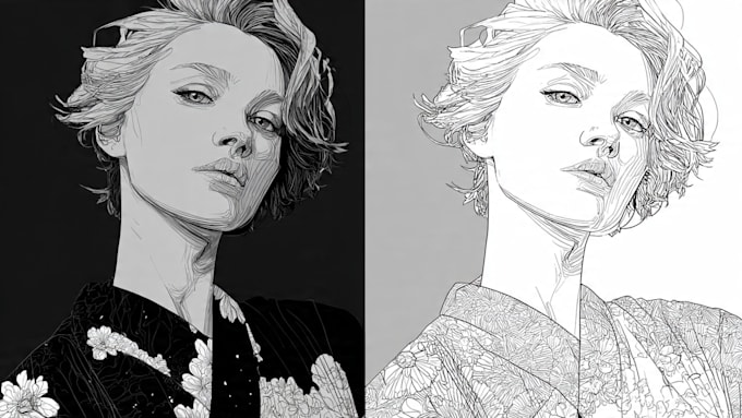 draw black and white line art portrait