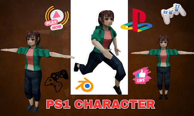 retro ps1 n64 low poly 3d models with animations for games, vtuber, or projects