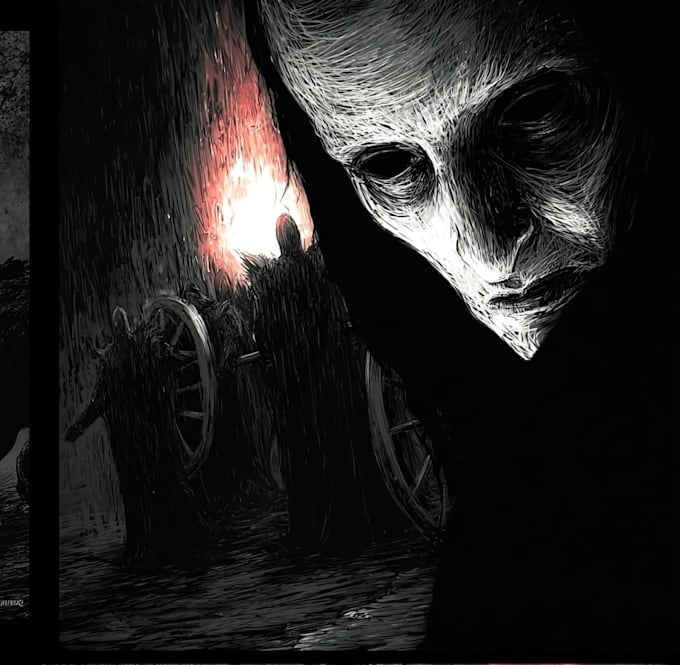 design captivating horror illustration in black and white