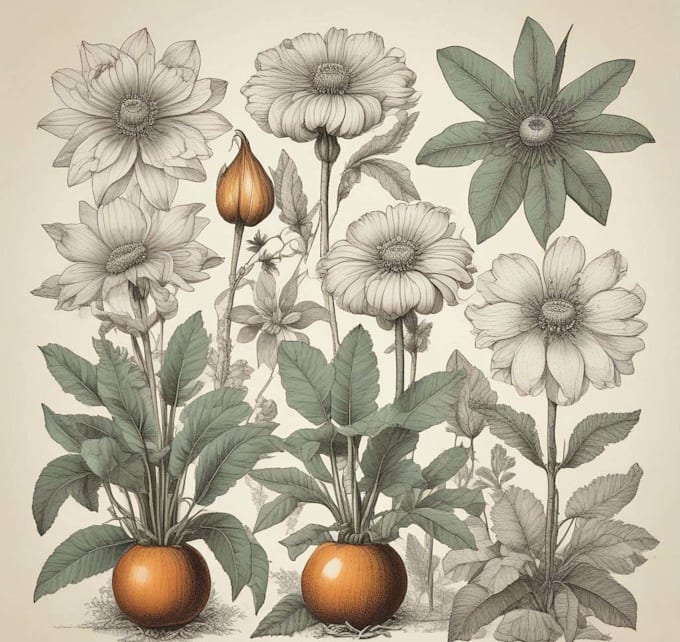 draw botanical illustrations in vintage herbarium style