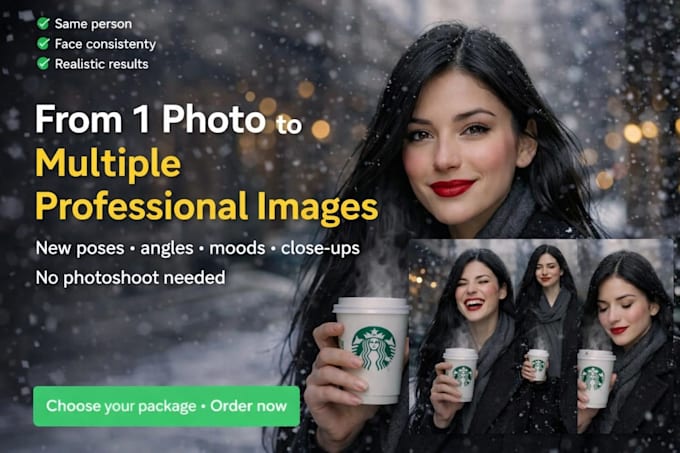 create multiple realistic poses, angles and image variations from one photo
