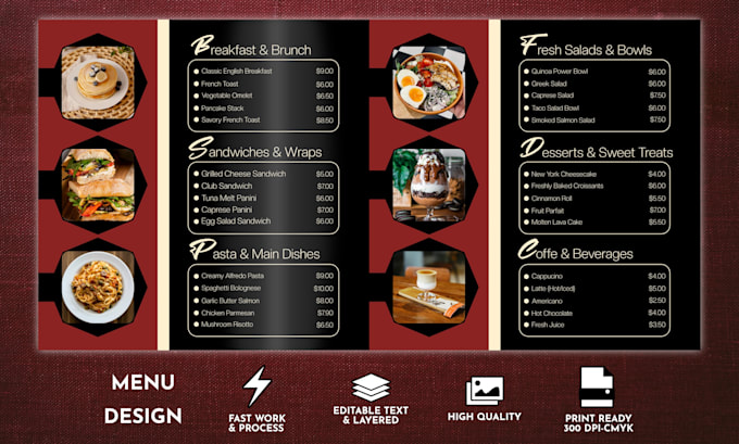 design custom menu design for your restaurant