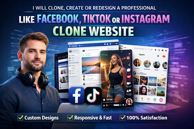 Clone redesign create a professional facebook tiktok or instagram clone ...