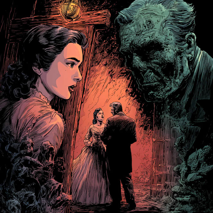 Draw amazing vintage horror comics artwork illustration by Hesodeab