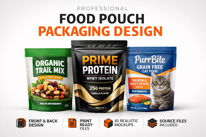 design modern food pouch packaging for your brand