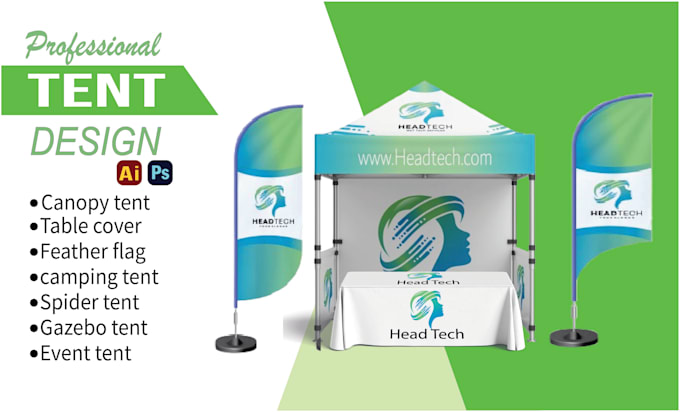 design modern canopy tent, table cover and feather flag