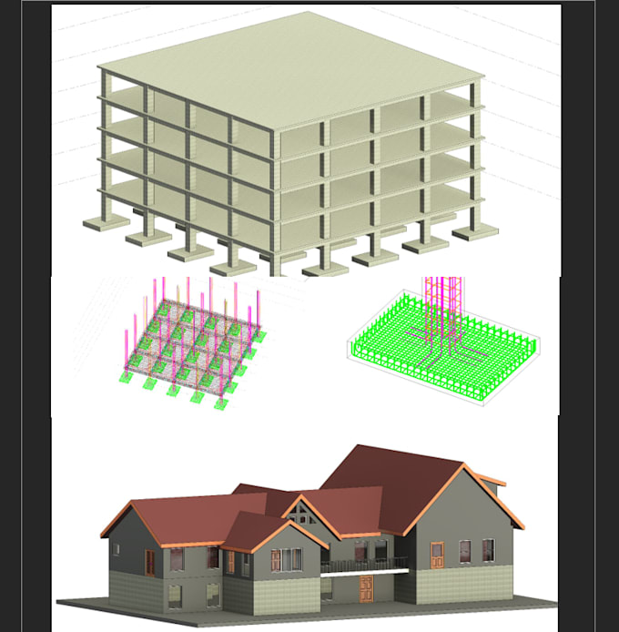 do revit, autocad, bim modeling and etabs analysis with rendering