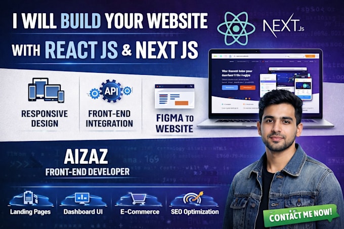 be frontend responsive website developer using react js, next js