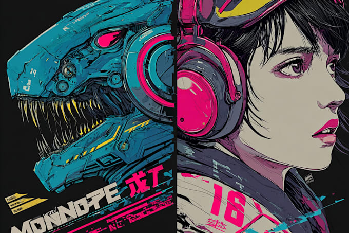 create t shirt illustration cyberpunk style